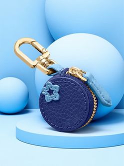 Round Leather Mini Coin Purse Keychain