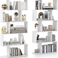5-Tier Bookshelf Set of 2, S-Shaped Book Case