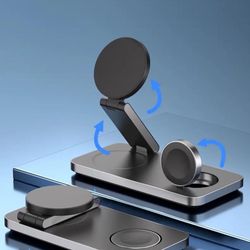 Wireless Charging Station with Mobile Stand, Phone Holder, and Earbuds Charger (Black