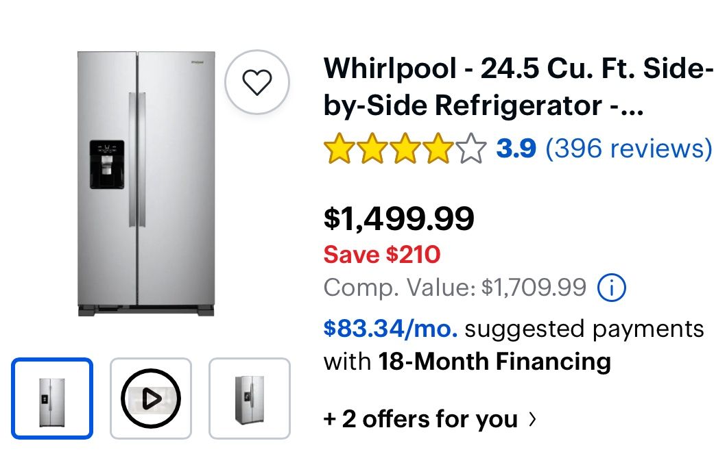 NEW Whirlpool - 24.5 Cu. Ft. Side-by-Side Refrigerator (Stainless Steel) - FOR SALE!