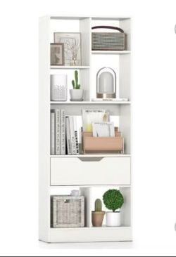 Bookcase with Drawer 7 Open Cubes Anti-toppling Kits for Study Home Office W