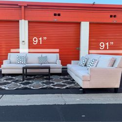 Living Spaces Beige Sofa Set 