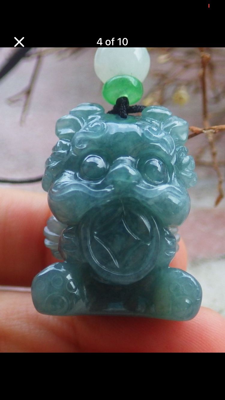 Certificate Jadeite Hand Carved Green Natural A Jade Pendant Dragon Coin Lion Dance Attracting Money 