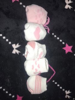 Baby girl socks,burp rag,bib and mittens