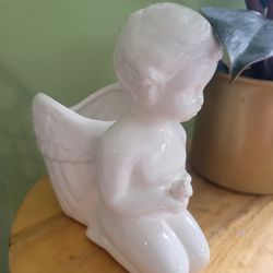 Vintage Ceramic Angel Planter Vase w/ Bird * 7"x7"x4" * Cherub