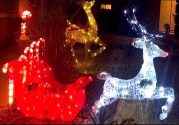 4feet Reindeer Rudolph’s Sleigh Light Up Christmas Decoration Lights Decor Christmas