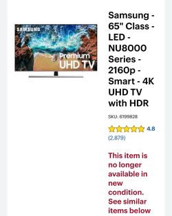 Samsung 65" NU8000 Premium 4K UHD Smart TV（UN65NU8000FXZA）