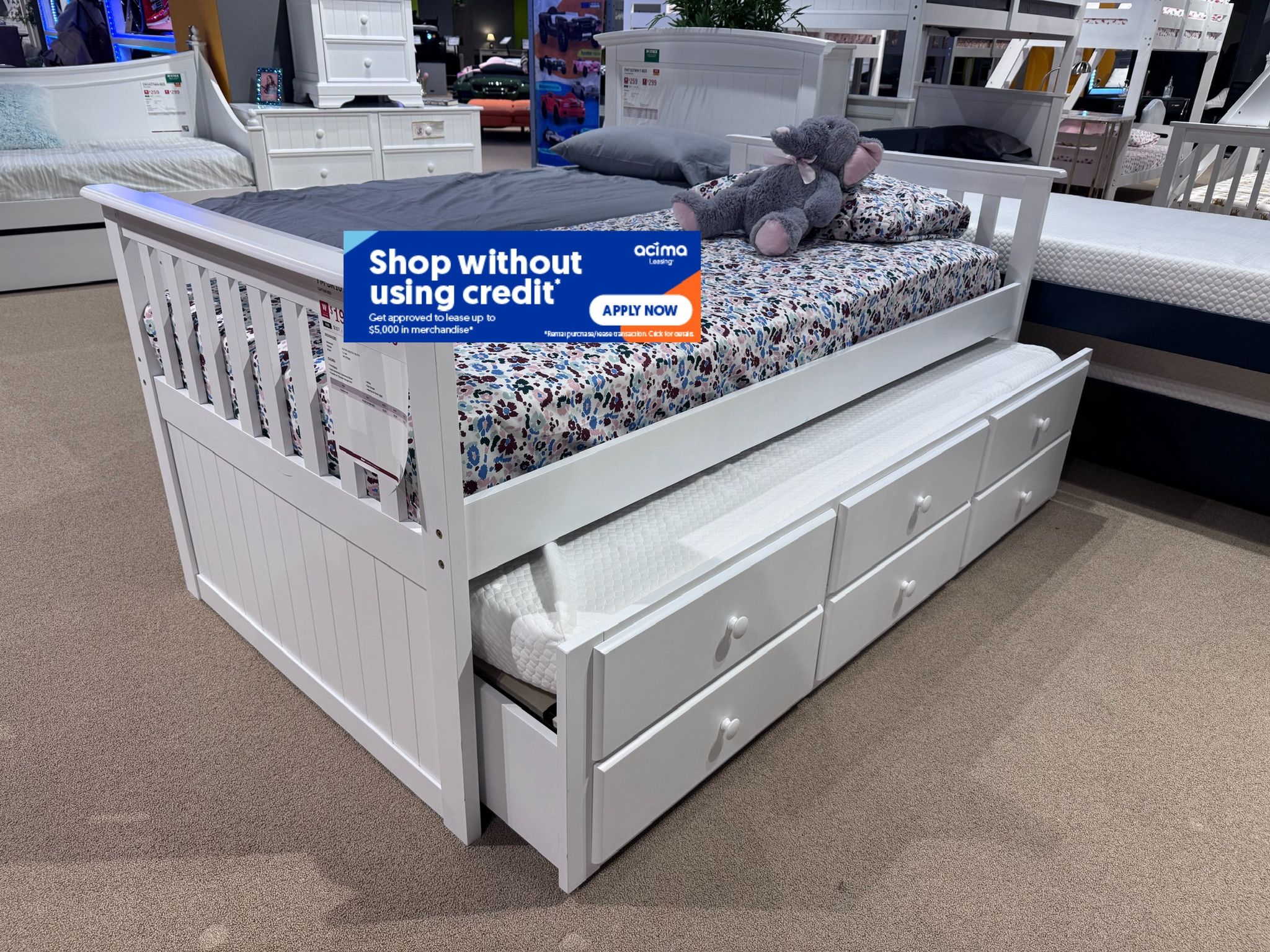 Twin/Twin White Trundle Beds w. Orthopedic Mattresses Included 