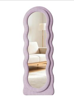63"x24" Full Length Mirror, Lavender Wavy Floor Mirror, Freestanding, Leaning or Wall-Mounted Full Body Mirror with HD Tempered Glass, Soft Flannel-Wr