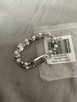 Philippians 4:13 Pearl and Silver-Toned Beaded Bracelet