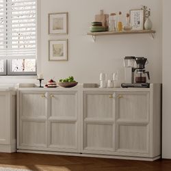 Set of 2,Sideboard Buffet Cabinet with 4 Doors & Shelves, Golden Handles,adjustable shelves; white oak accent storage cabinet for living room, entrywa