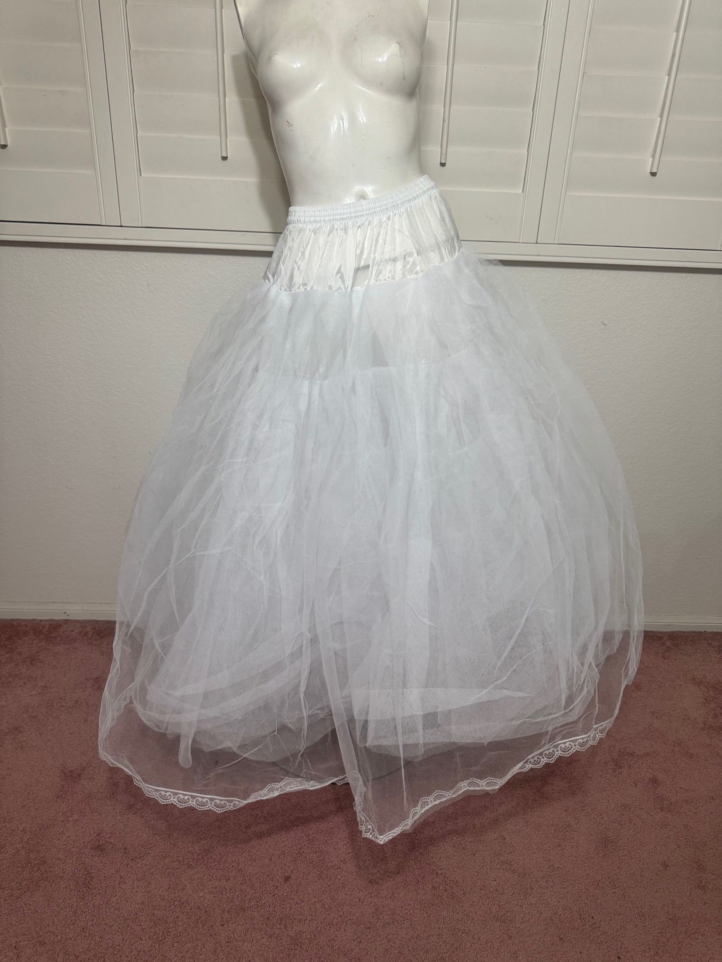 New white tulle Chrinolin skirt wedding formal gown hoop costume long