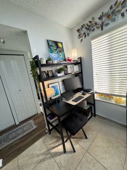 Modern Home Office Set – Desk with Hutch + Rolling Chair