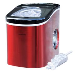 Frigidaire 26 Lbs per Day Portable Compact Ice Making Machine, Red Stainless,