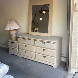Six drawer dresser, and nightstand with mirror