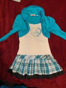 Girls one piece dress and jacket blue and black size m(8/10)