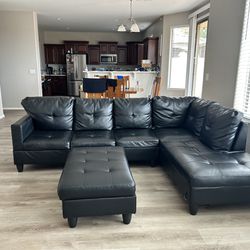 Black Leather Couch & Ottoman