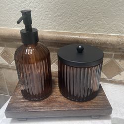Amber Glass Bathroom Soap Set 