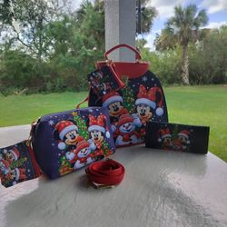 Mickey & Minnie Christmas Exclusive Design Purse/Backpack Bundle Set 