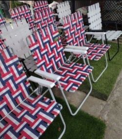 Folding Lawn Chairs Red White Blue Webbing