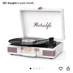 Retrolife Record Player 3 Speed Bluetooth Portable Suitcase Vinyl Player with Built-in Speakers Turntable Enhanced Audio Sound PU Leather Vintage
