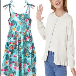 Girls Tropical Floral Sundress and Knit Cardigan Set 6Y