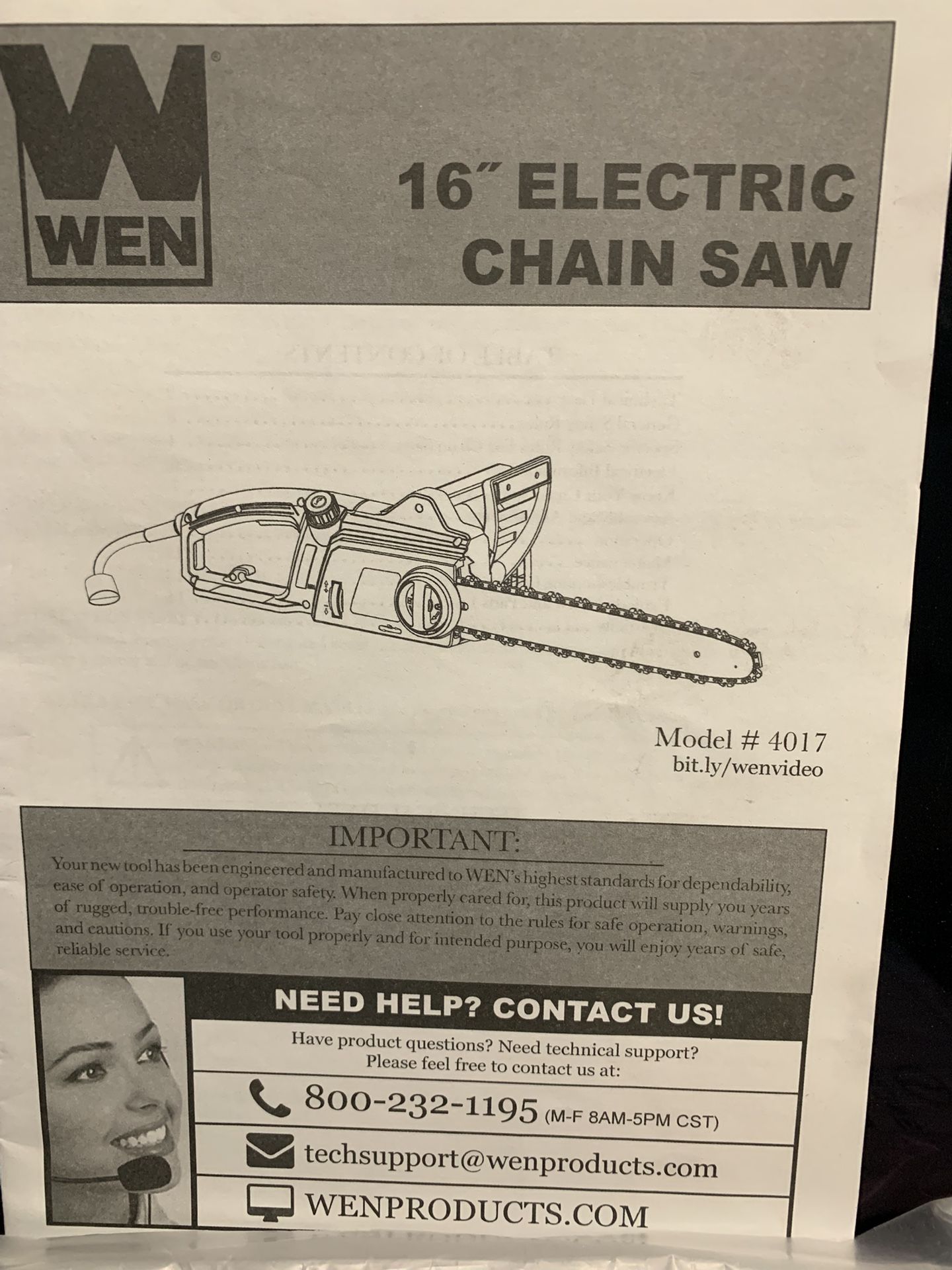 WEN 16” Electric Chain Saw