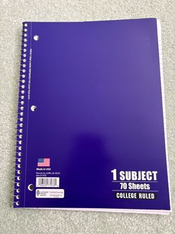 Norcom 1 Subject Spiral Notebook Purple College Ruled 70 Sheets Made in USA