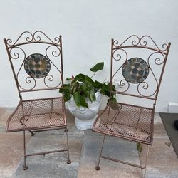 Pair of Foldable, Wrought Iron Patio/balcony Chairs