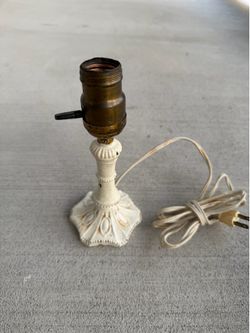 Vintage White Cast Metal Table Lamp Base 8” Floral Embossed Accent Lamp Working
