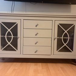 Gray Storage Cabinet with Glass Doors – Great Condition