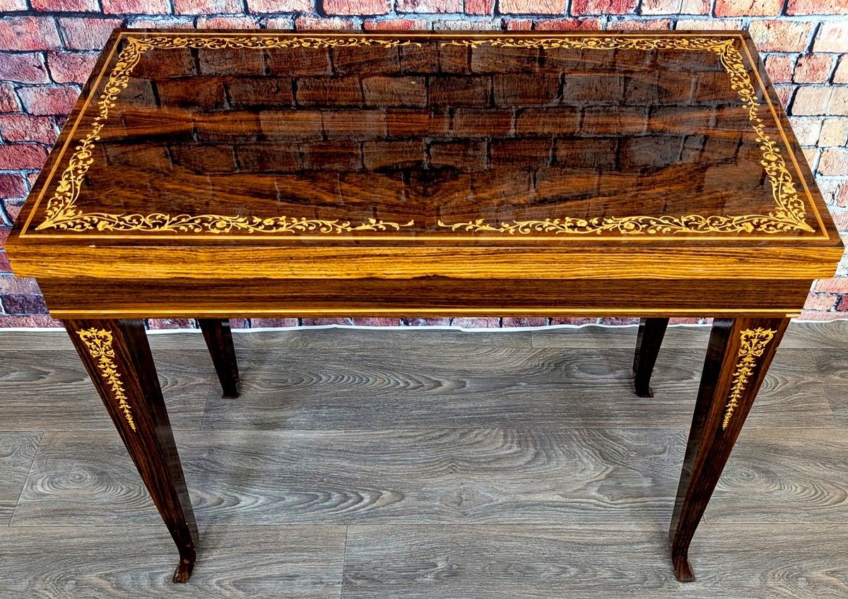 Stunning Rosewood Italian Folding Card Table - Inlaid & Painted - Delivery Available