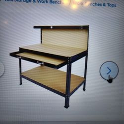 Heavy Duty Metal Working Table, With Shells, Hanging Tools, I'm Two Drawers Excellent Condition