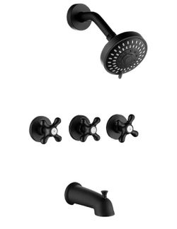 5702: 3 Handle Shower Faucet Set with Tub Spout Matte Black Tub and Shower Trim Kit Bathtub Shower