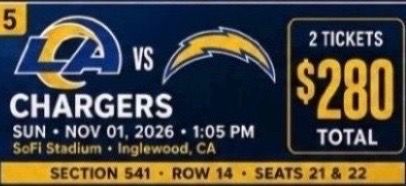 LA Rams vs Chargers 2 Tickets Nov 2026