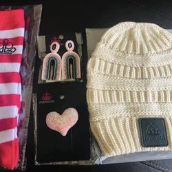 Socks, Hat. Earrings, Hair Clip 