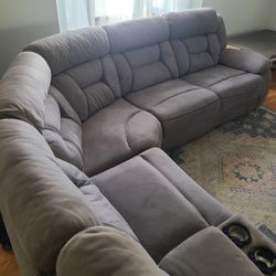 Ashley furniture Gray Microfiber Sectional Reclining Sofa