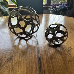 Vintage MCM Decorative Round Brass Sphere Sculptures