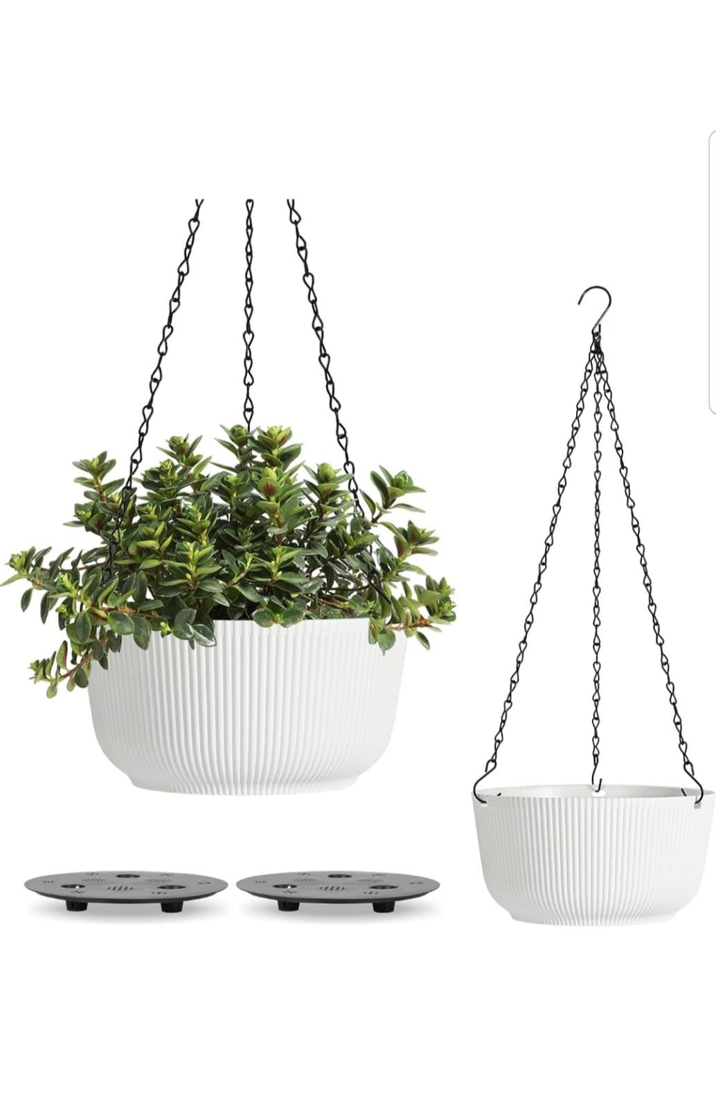 2 Pack White Indoor Outdoor Hanging Plant pots,