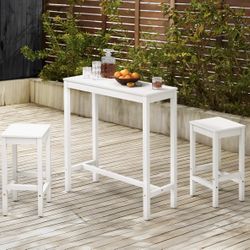Yula Bar Table and Stool Set, 45" Table & 2 Stools  Color White 