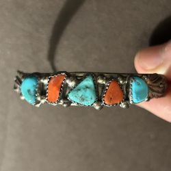 Vintage Sterling Silver & Turquoise Cuff Bracelet Marked R. S. Sterling Beauty!