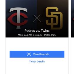 2 Tickets For Padres Vs Twins Monday 8/19