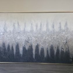Huge 60x40 Modern Abstract Wall Art - Silver & Charcoal