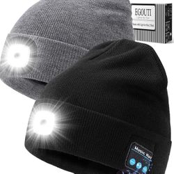 Pls choose A or B:A is Bluetooth Beanie Hat with Light for Men 2 Pack, Rechargeable LED Beanie with Light, Headlamp Cap Wireless Headphones Built-in S