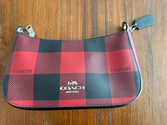 Coach C6818 Jes Baguette Crossbody With Buffalo Plaid Print in Black/ Red
