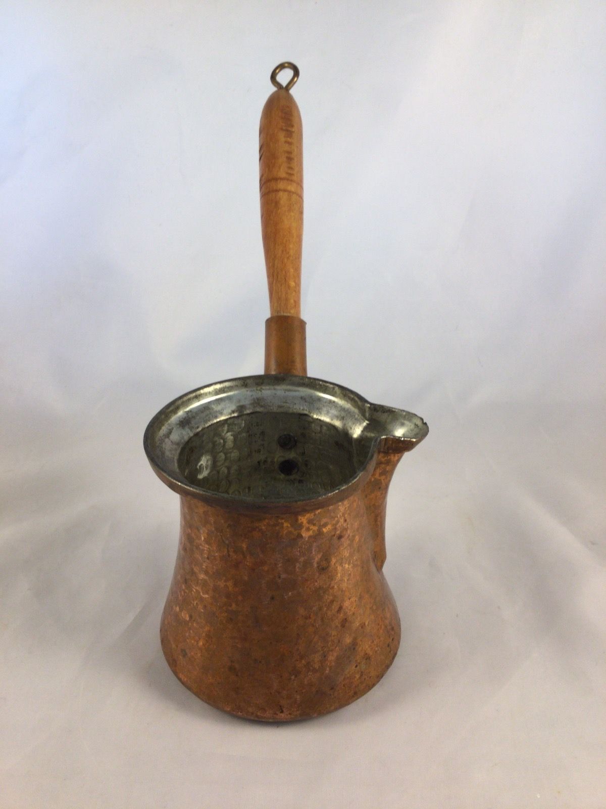 ZARIFIS COPPER TURKISH COFFEE POT WITH WOODEN HANDLE