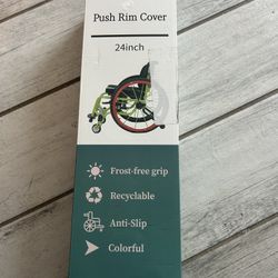 pair of CQmuniu 24 Inch Silicon Wheelchair Push Rim Covers designed to enhance grip and comfort. Anti-slip, skin-friendly, and recyclable material