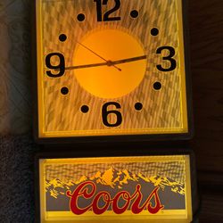 Vintage Coors sign with light and clock working