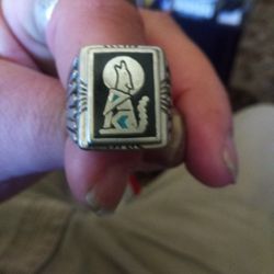 Sterling Silver Black Onyx Turquoise Wolf Ring