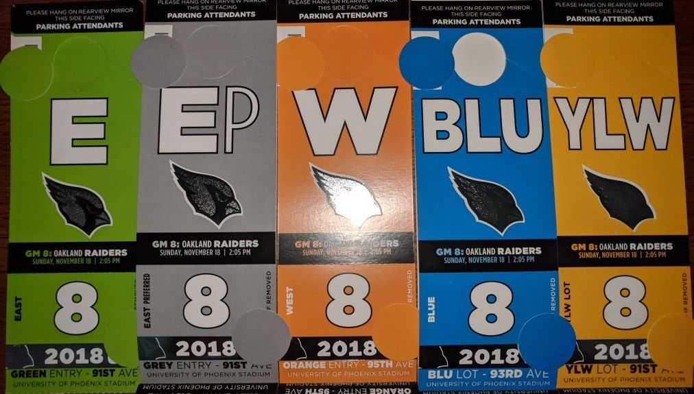 Oakland Raiders Arizona Cardinals parking passes